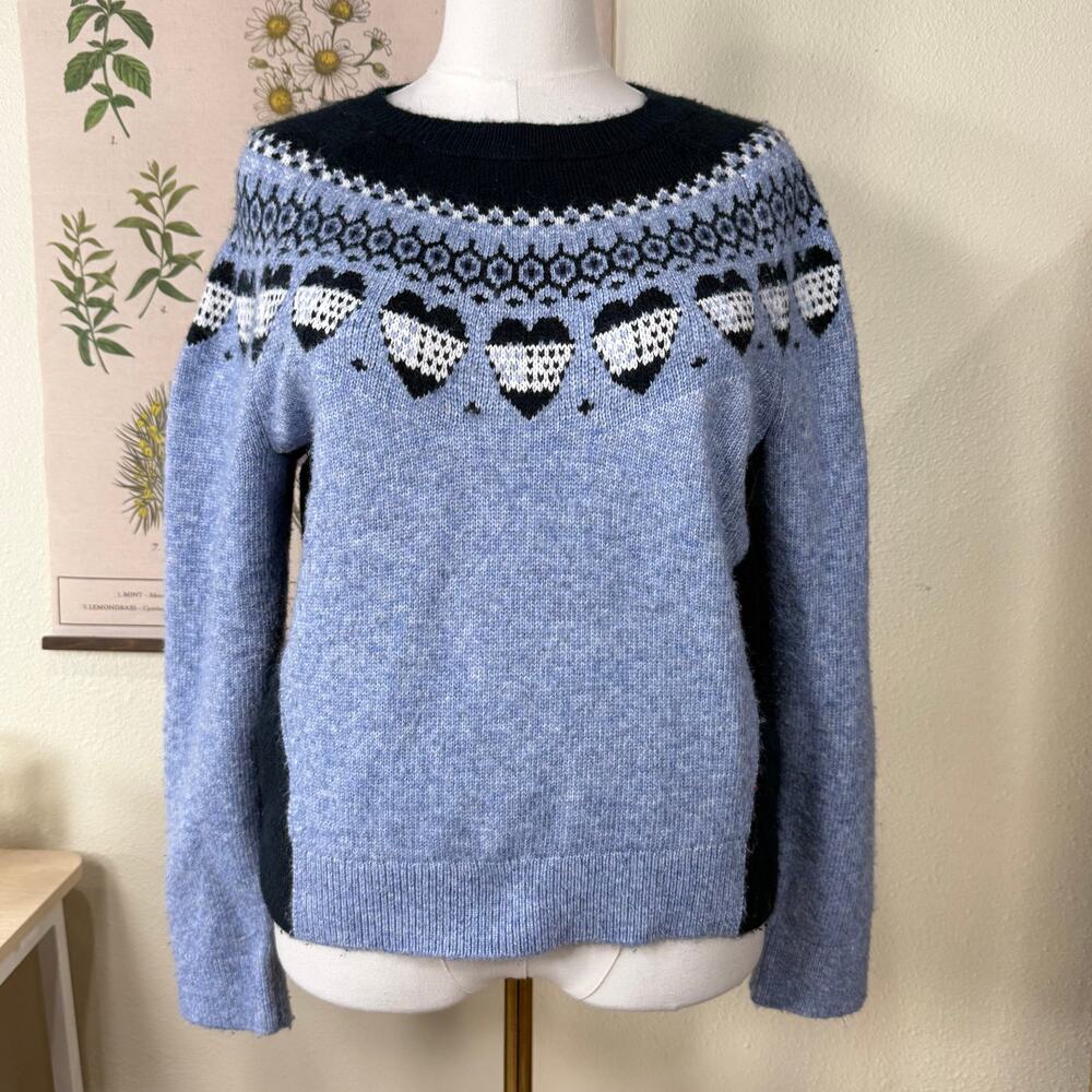 Knit Heart Design Pullover Sweater Grandma Cottage Forest Cabincore Winter M